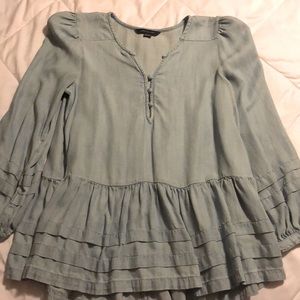American eagle denim ruffle long sleeve top